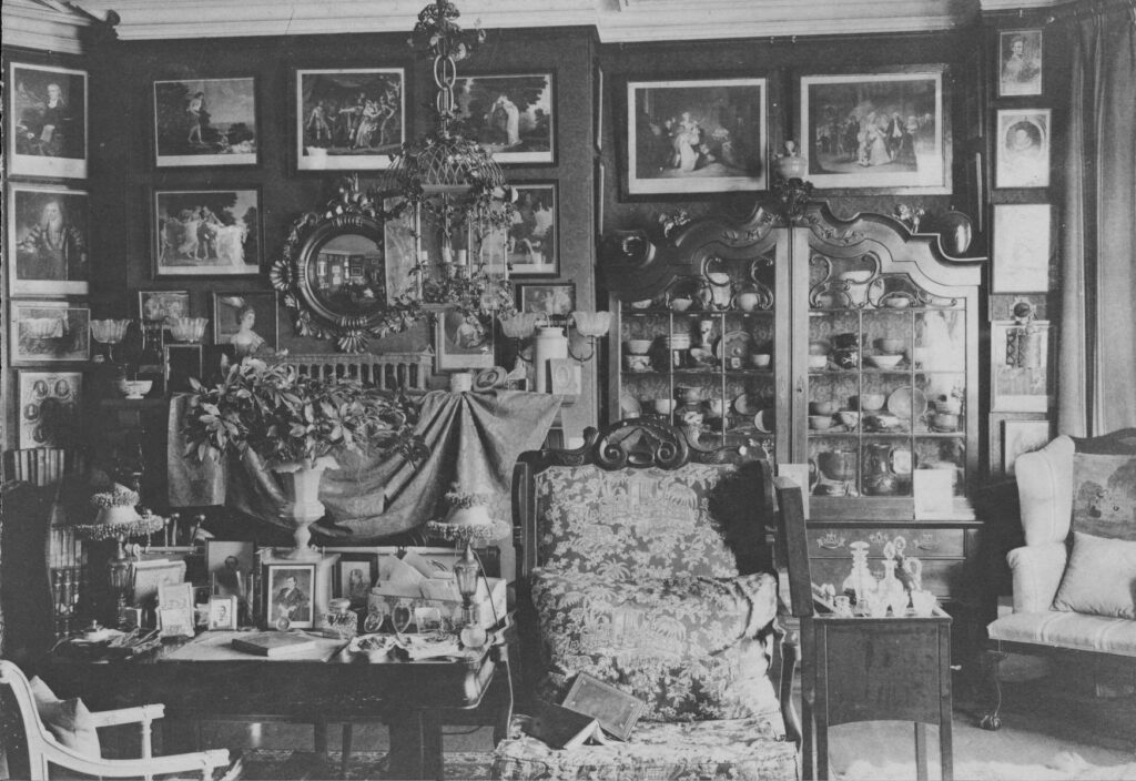 Interior Sleeper residence, 336 Beacon Street, Boston - desk and Guy Whetmore Caryll portrait shown 